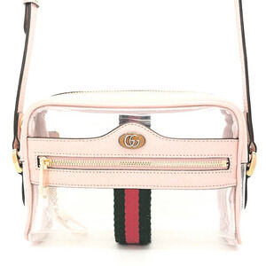 Gucci Shoulder Bag GG Marmont Web Cruise Ophidia Vinyl Clear Clutch Pink Logo